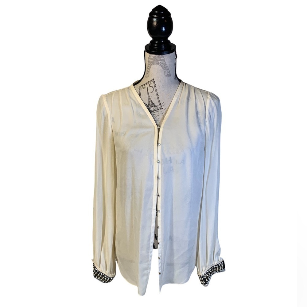 Elisabeth And‎ James XS Silk Blouse With Beaded Cuffs